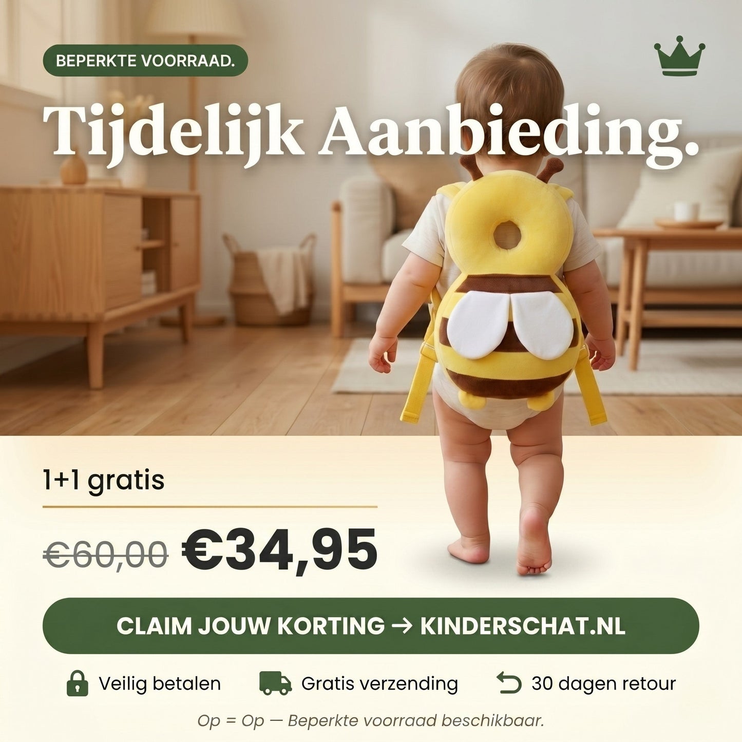 Veilig Leren Lopen — Kidsplein Veiligheidsrugzak | Hoofdbeschermer voor Baby & Peuter | 4-24 Maanden
